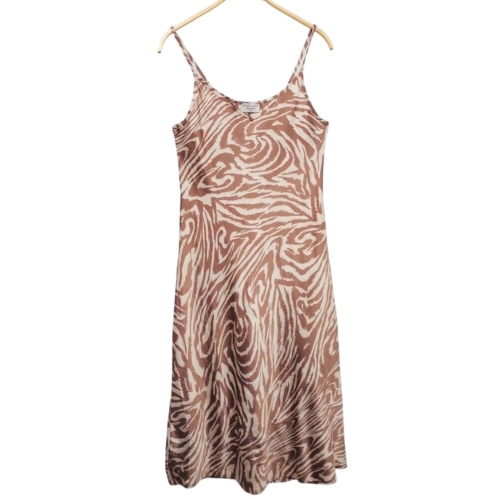Dress Forum Fair Play Brown Cream Zebra Print Slip Midi Soft Lightweight Dress